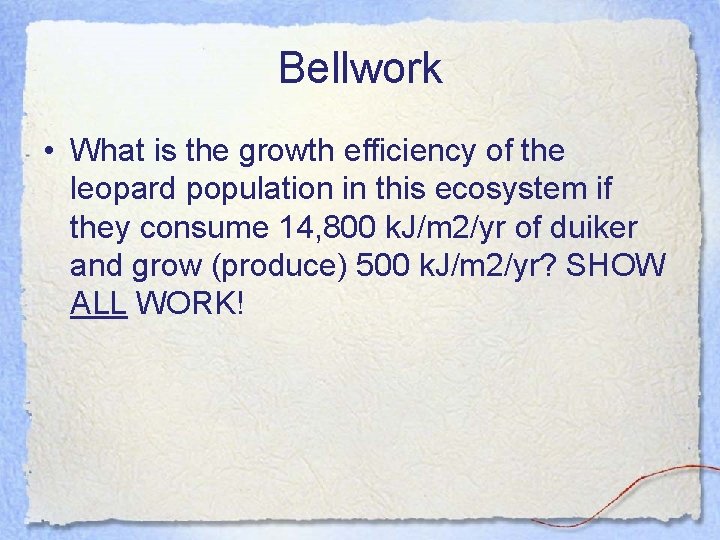 Bellwork • What is the growth efficiency of the leopard population in this ecosystem