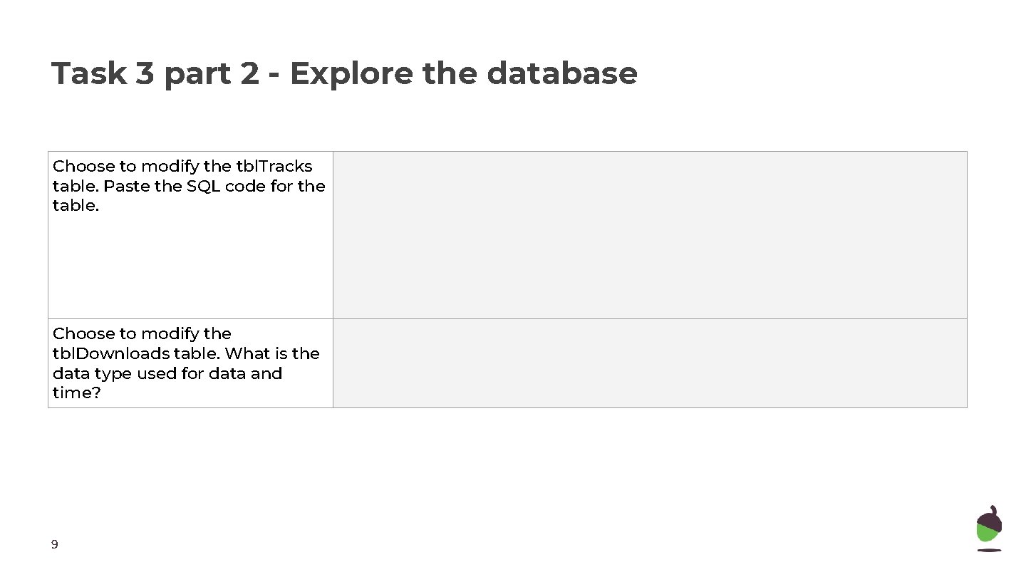 Task 3 part 2 - Explore the database Choose to modify the tbl. Tracks Task 3 part 2 - Explore the database Choose to modify the tbl. Tracks