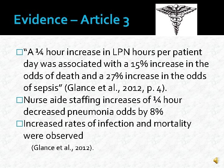 Evidence – Article 3 �“A ¼ hour increase in LPN hours per patient day