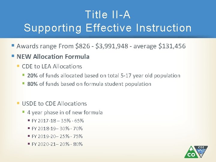 Title II-A Supporting Effective Instruction Awards range From $826 - $3, 991, 948 -