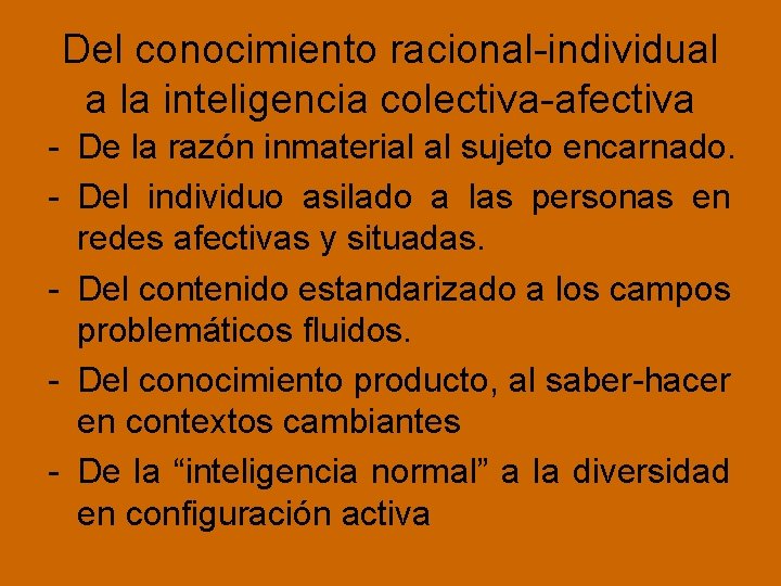 Del conocimiento racional-individual a la inteligencia colectiva-afectiva - De la razón inmaterial al sujeto