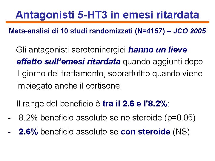 Antagonisti 5 -HT 3 in emesi ritardata Meta-analisi di 10 studi randomizzati (N=4157) –