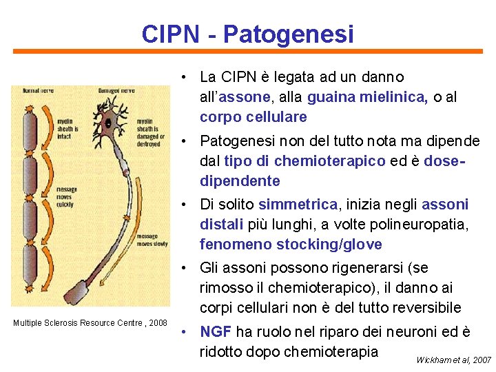 CIPN - Patogenesi • La CIPN è legata ad un danno all’assone, alla guaina
