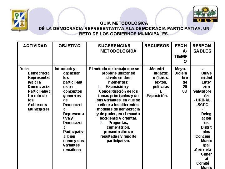 GUIA METODOLOGICA DÉ LA DEMOCRACIA REPRESENTATIVA ALA DEMOCRACIA PARTICIPATIVA, UN RETO DE LOS GOBIERNOS