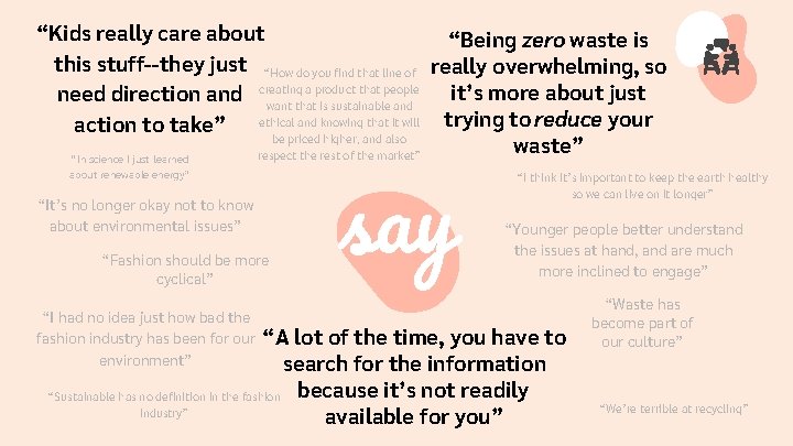 “Kids really care about “Being zero waste is this stuff--they just “How do you