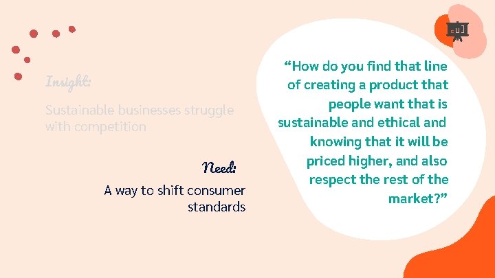 Insight: Sustainable businesses struggle with competition Need: A way to shift consumer standards “How