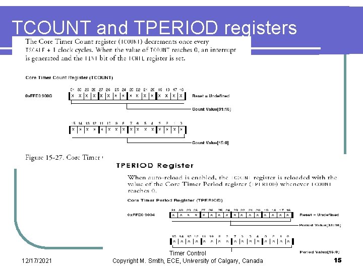 TCOUNT and TPERIOD registers 12/17/2021 Timer Control Copyright M. Smith, ECE, University of Calgary,