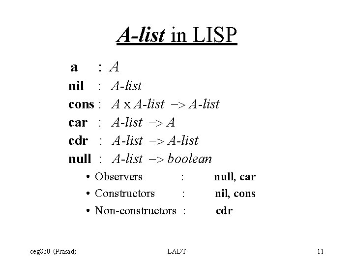 A-list in LISP a : A nil : cons : car : cdr :