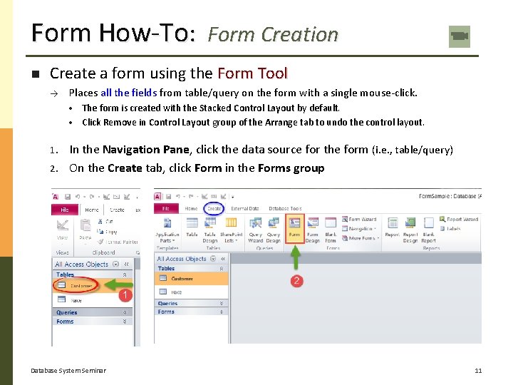 Form How-To: Form Creation Create a form using the Form Tool → Places all