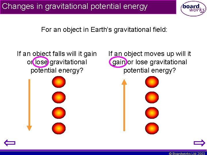 Changes in gravitational potential energy For an object in Earth’s gravitational field: If an