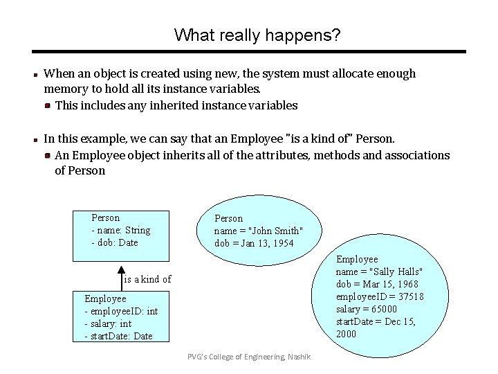 What really happens? When an object is created using new, the system must allocate