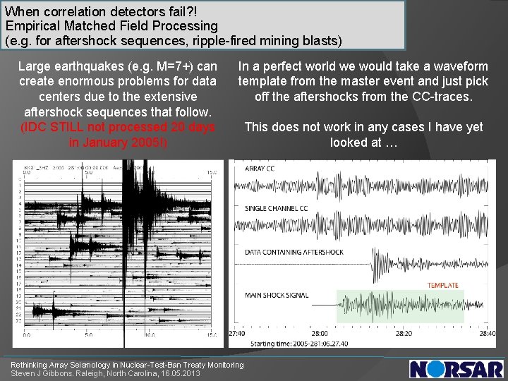 When correlation detectors fail? ! Empirical Matched Field Processing (e. g. for aftershock sequences,