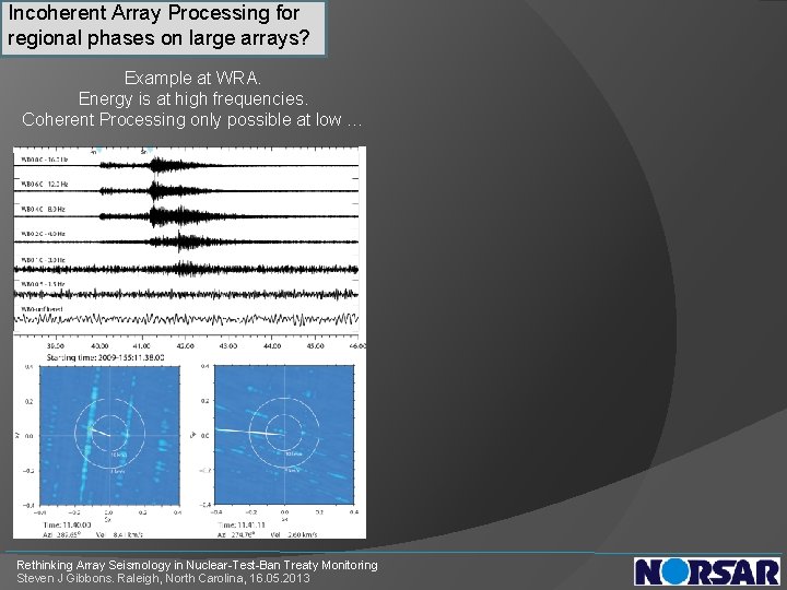 Incoherent Array Processing for regional phases on large arrays? Example at WRA. Energy is