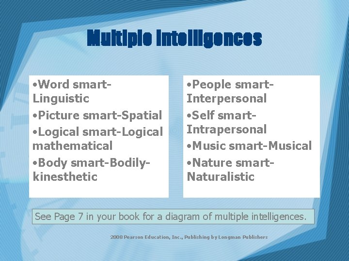 Multiple Intelligences • Word smart. Linguistic • Picture smart-Spatial • Logical smart-Logical mathematical •