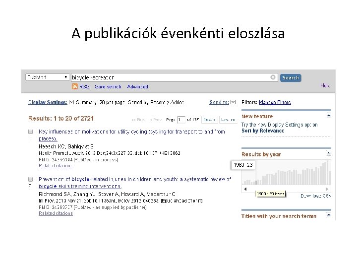 A publikációk évenkénti eloszlása 