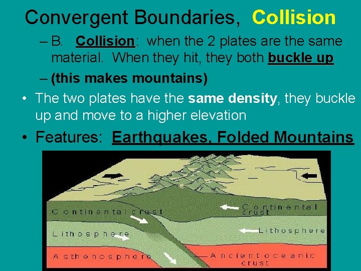 Convergent Boundaries, Collision – B. Collision: Collision when the 2 plates are the same