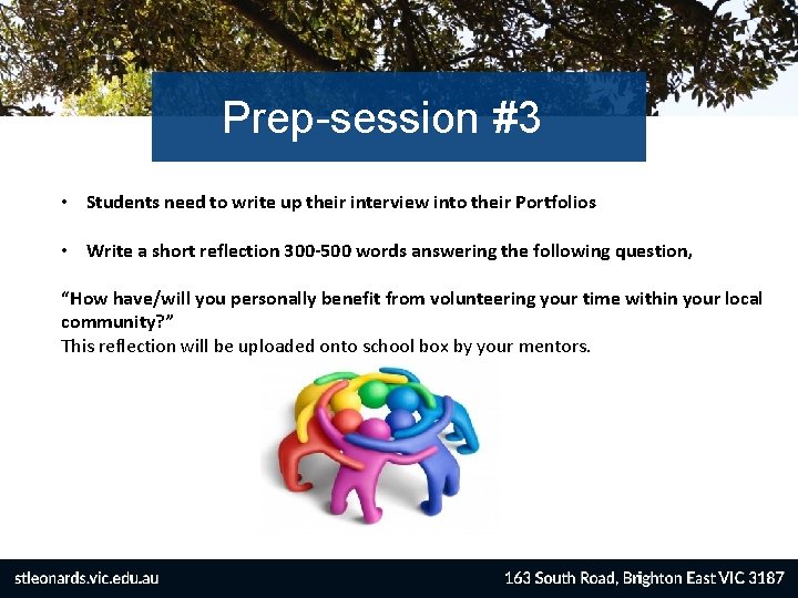 Prep-session #3 • Students need to write up their interview into their Portfolios •