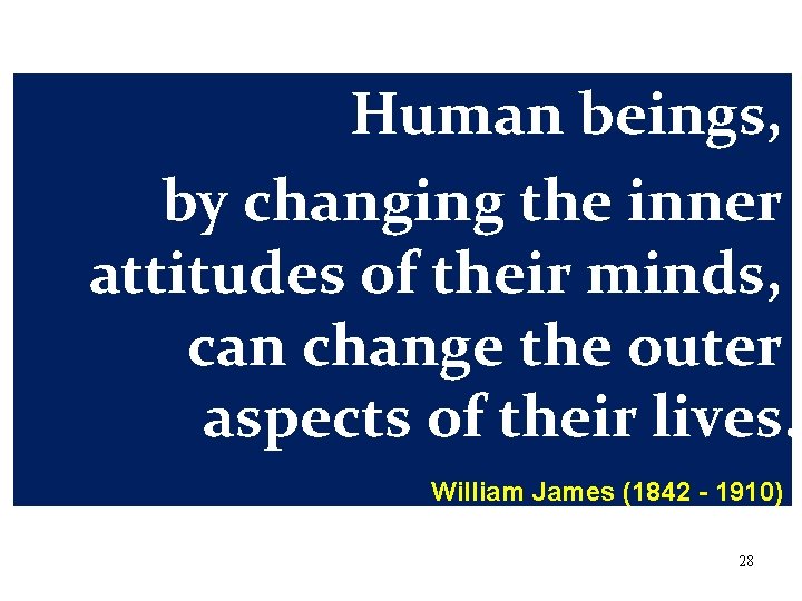 Human beings, by changing the inner attitudes of their minds, can change the outer