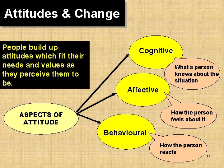 Attitudes & Change People build up attitudes which fit their needs and values as