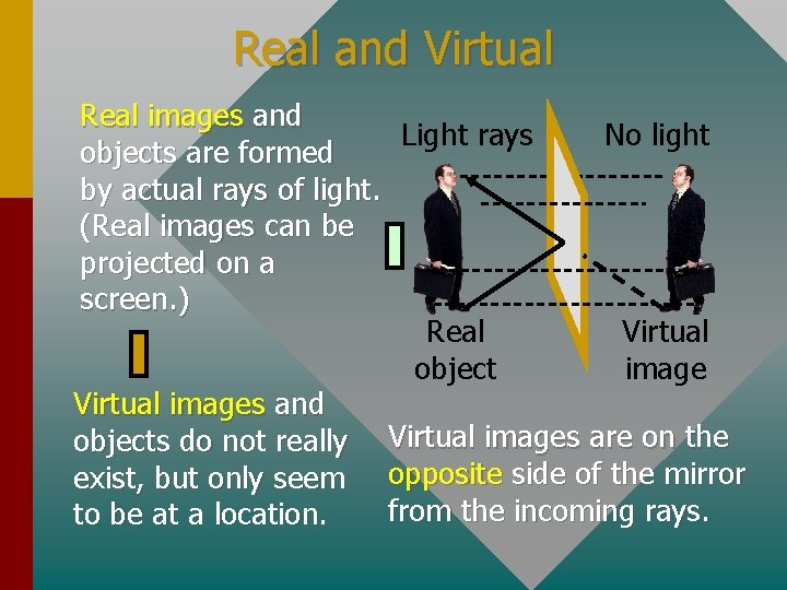 Real and Virtual Real images and Light rays No light objects are formed by
