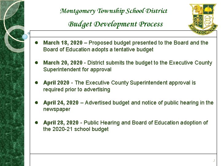 Montgomery Township School District Budget Development Process ● March 18, 2020 – Proposed budget