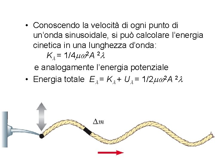  • Conoscendo la velocità di ogni punto di un’onda sinusoidale, si può calcolare