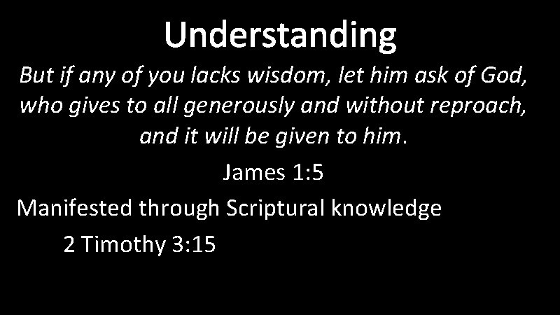 Understanding But if any of you lacks wisdom, let him ask of God, who