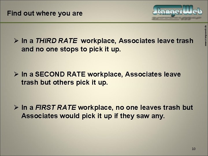 Ø In a THIRD RATE workplace, Associates leave trash and no one stops to