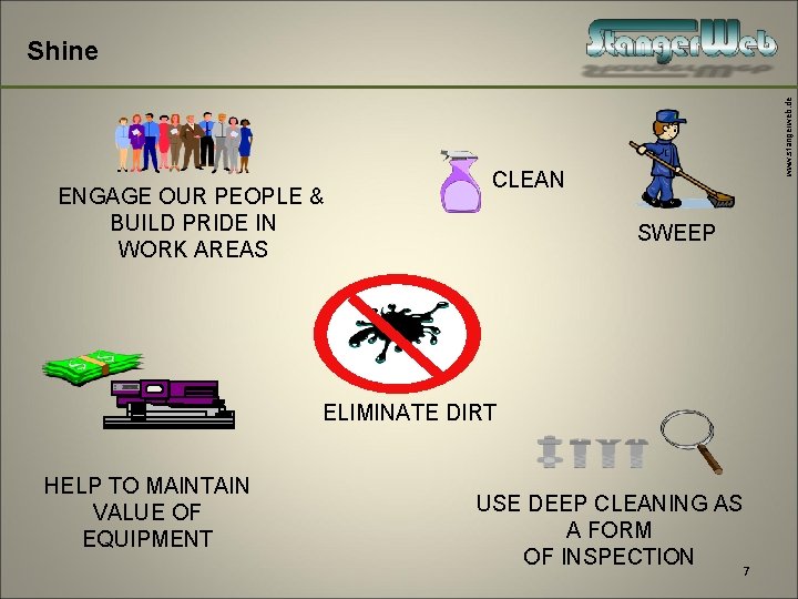 ENGAGE OUR PEOPLE & BUILD PRIDE IN WORK AREAS www. stangerweb. de Shine CLEAN