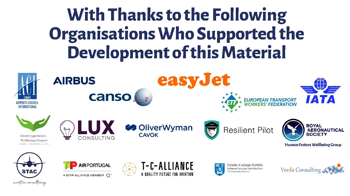 With Thanks to the Following Organisations Who Supported the Development of this Material Human