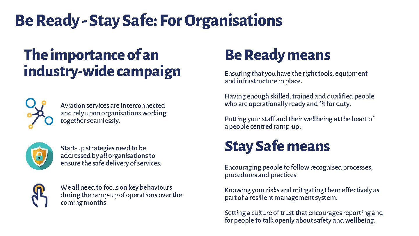 Be Ready - Stay Safe: For Organisations The importance of an industry-wide campaign Aviation