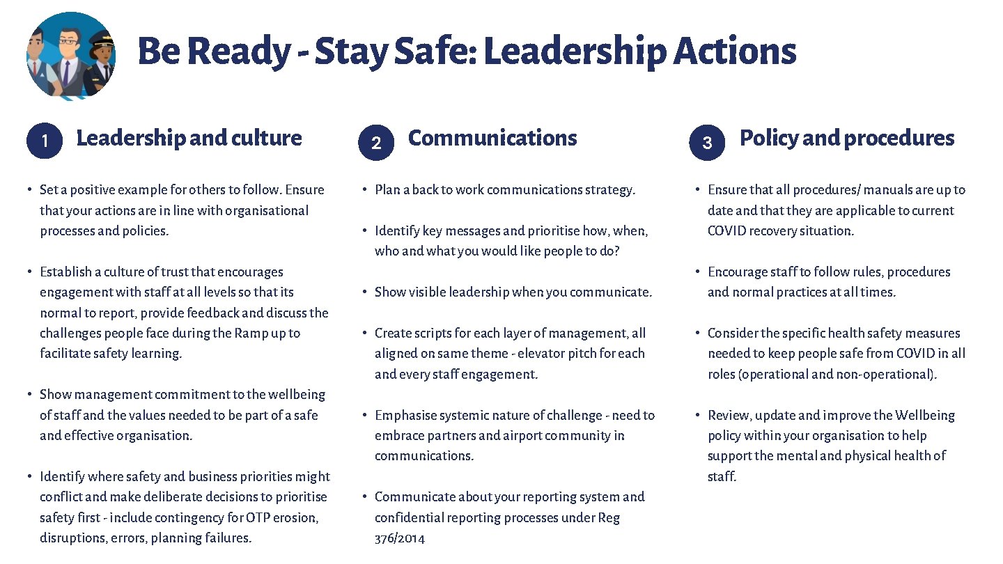 Be Ready - Stay Safe: Leadership Actions 1 Leadership and culture • Set a