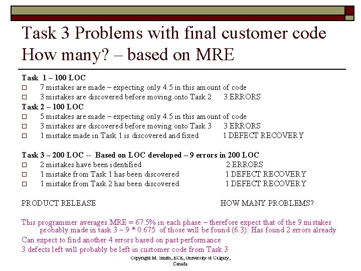 Task 3 Problems with final customer code How many? – based on MRE Task