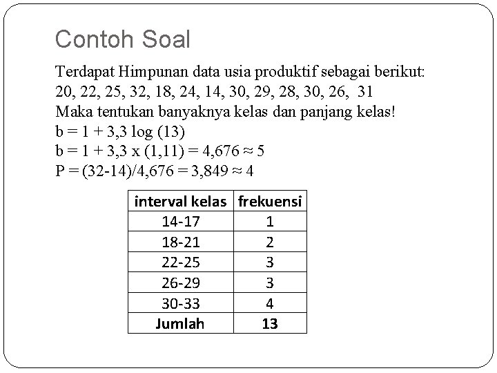 Contoh Soal Terdapat Himpunan data usia produktif sebagai berikut: 20, 22, 25, 32, 18,