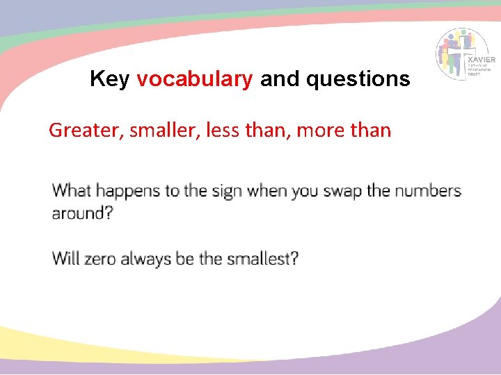 Key vocabulary and questions Greater, smaller, less than, more than 