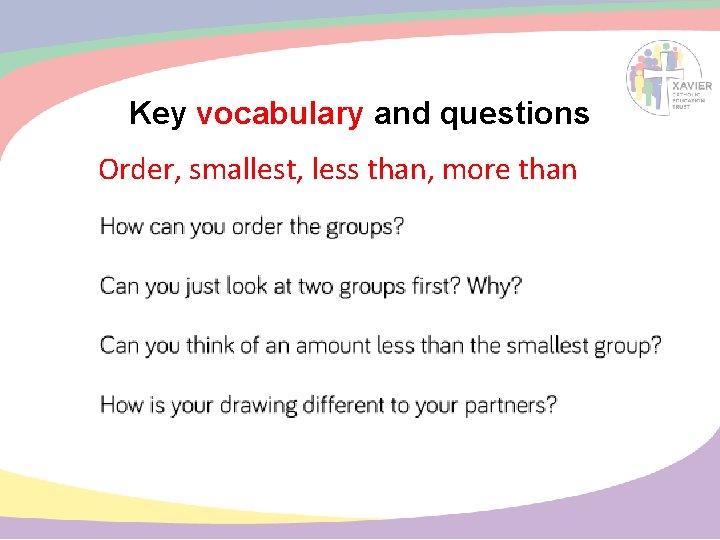 Key vocabulary and questions Order, smallest, less than, more than 