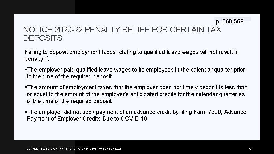 p. 568 -569 NOTICE 2020 -22 PENALTY RELIEF FOR CERTAIN TAX DEPOSITS Failing to