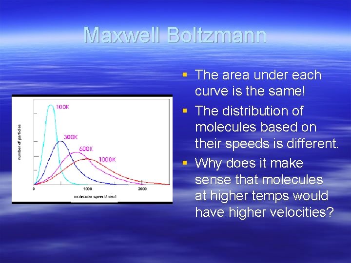Maxwell Boltzmann § The area under each curve is the same! § The distribution