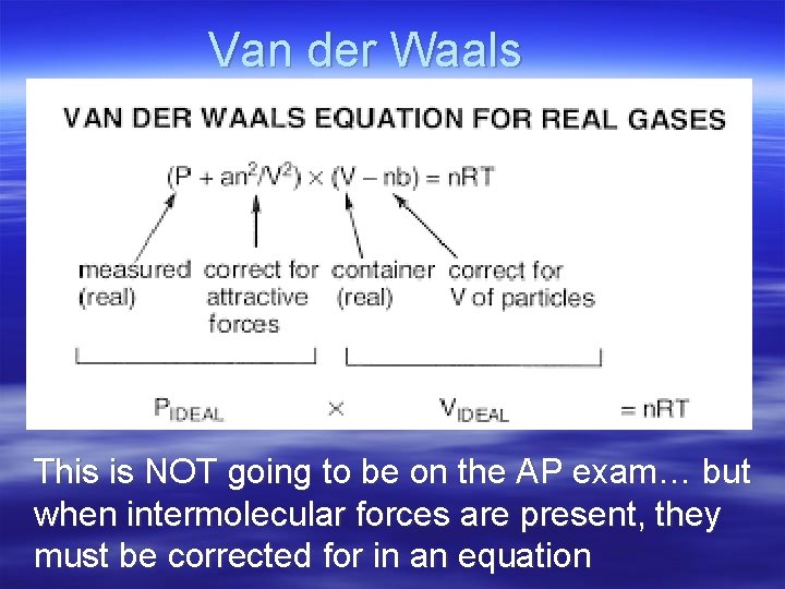 Van der Waals This is NOT going to be on the AP exam… but
