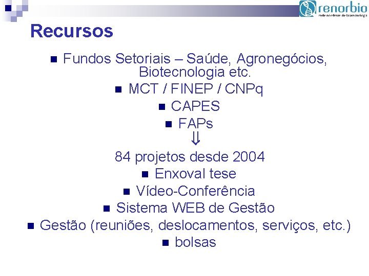 Recursos Fundos Setoriais – Saúde, Agronegócios, Biotecnologia etc. MCT / FINEP / CNPq CAPES