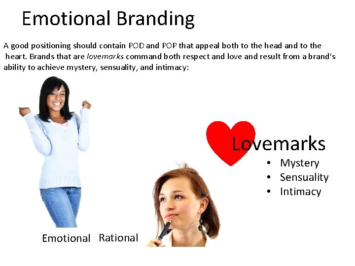 Emotional Branding A good positioning should contain POD and POP that appeal both to