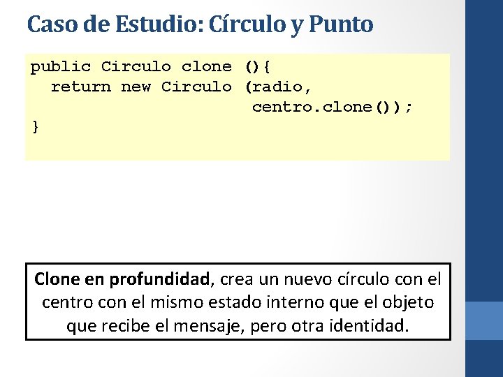 Caso de Estudio: Círculo y Punto public Circulo clone (){ return new Circulo (radio,