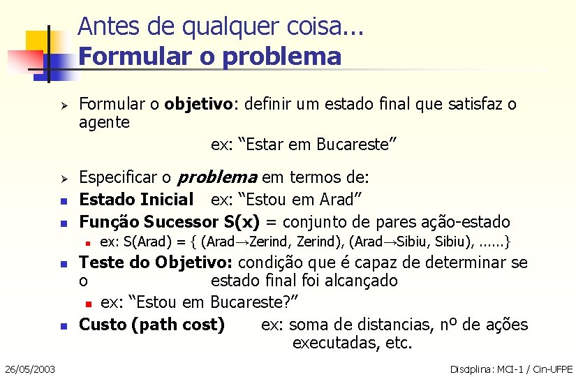 Antes de qualquer coisa. . . Formular o problema Ø Ø n n Formular