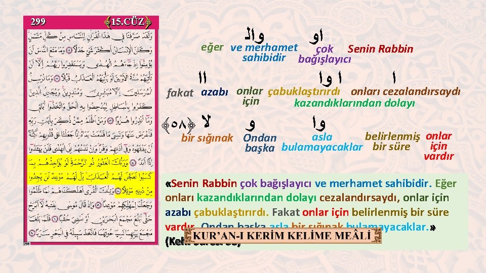 299 ﴾ 15. CÜZ﴿ eğer ﺍﺍ fakat azabı ﴾٥٨﴿ ﻻ ﻭﺍﻟ ﺍﻭ ve merhamet