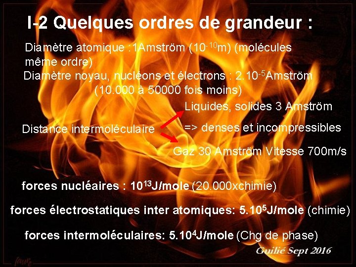 I-2 Quelques ordres de grandeur : Diamètre atomique : 1 Amström (10 -10 m)