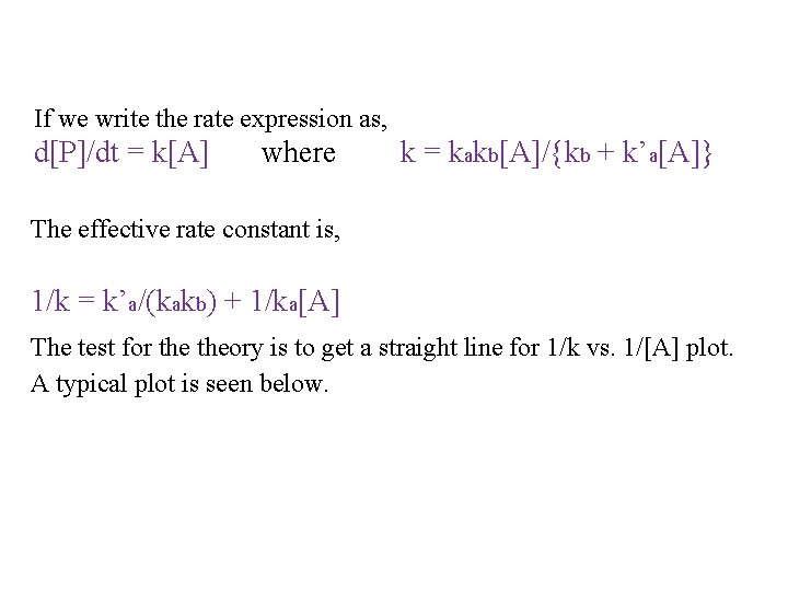 If we write the rate expression as, d[P]/dt = k[A] where k = kakb[A]/{kb