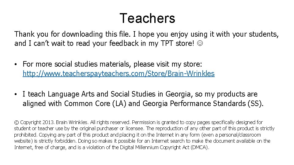 Teachers Thank you for downloading this file. I hope you enjoy using it with