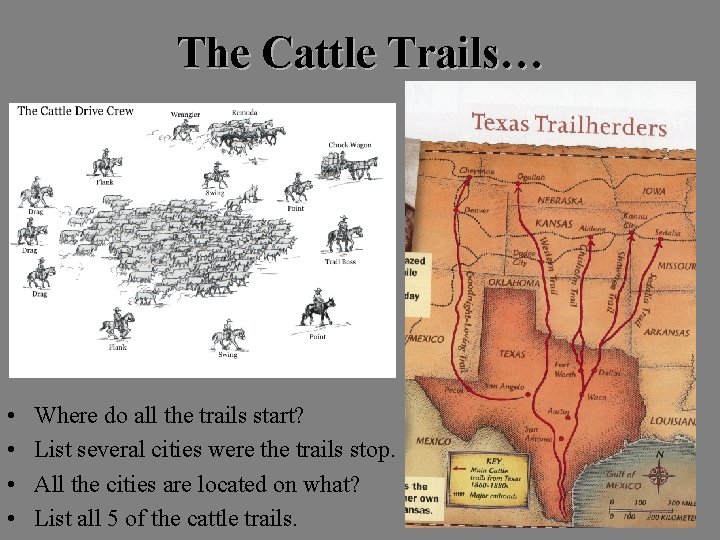 The Cattle Trails… • • Where do all the trails start? List several cities