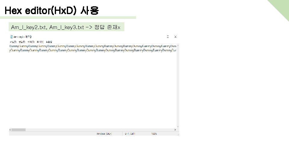 Hex editor(Hx. D) 사용 Am_I_key 2. txt, Am_I_key 3. txt -> 정답 존재x 