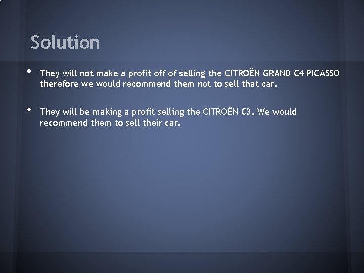 Solution • • They will not make a profit off of selling the CITROËN